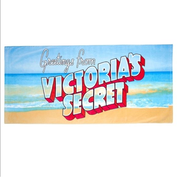 -Victoria’s Secret Unisex Blue Printed Cotton Blend Beach Towel Brand New